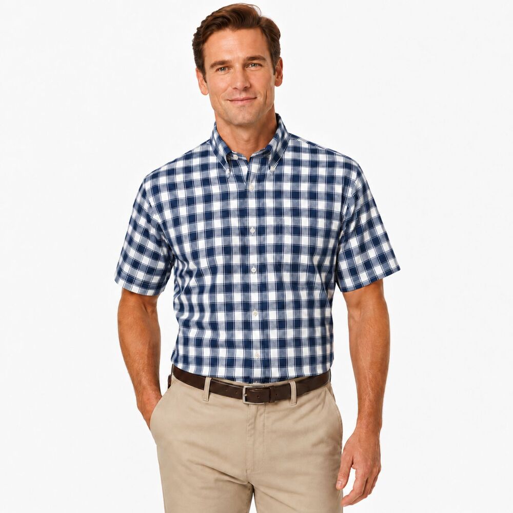 Brooks Brothers Blue Plaid Regent Shirt Size Medium Short Sleeve